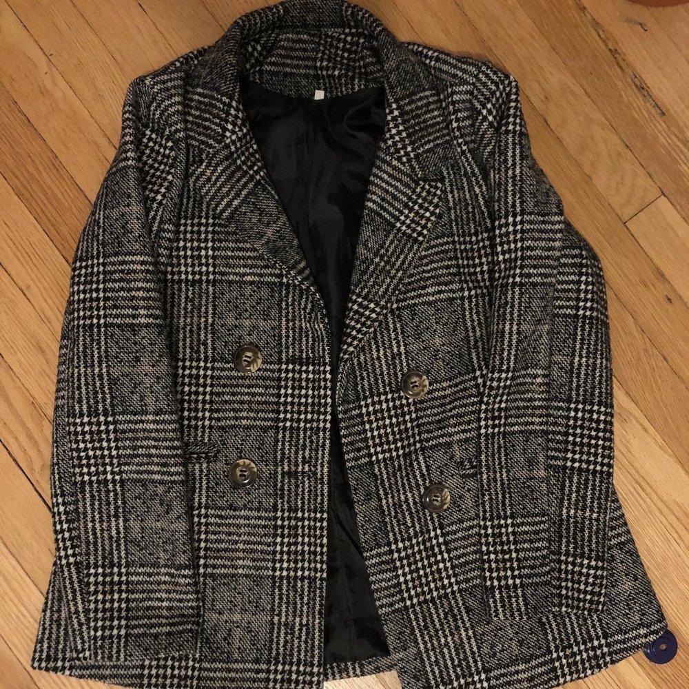 Vintage Plaid Houndstooth Blazer Jacket